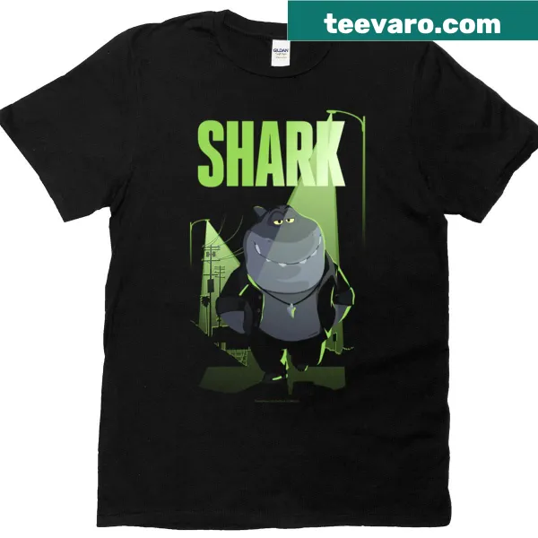 Mr. Shark from The Bad Guys under a streetlight illustration