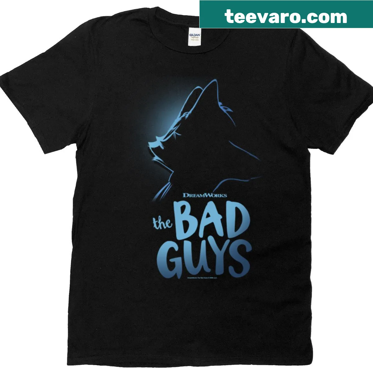 Silhouette of Mr. Wolf from 'The Bad Guys' on a T-shirt — on a men's t-shirt