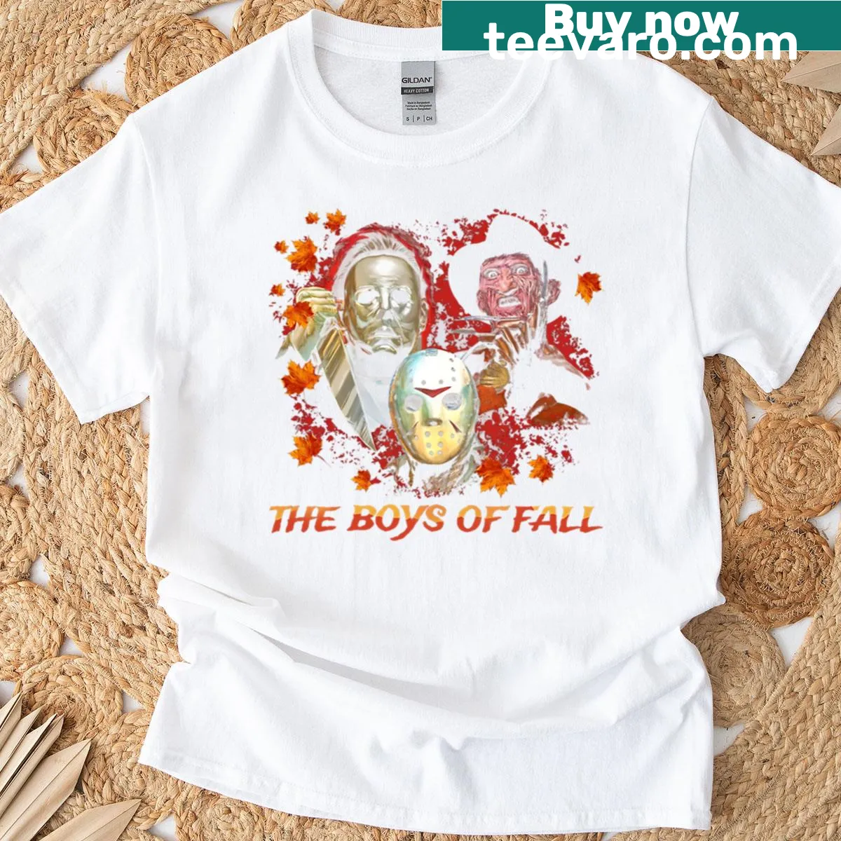 Horror-themed t-shirt featuring graphic elements related to classic horror films — on a men's t-shirt