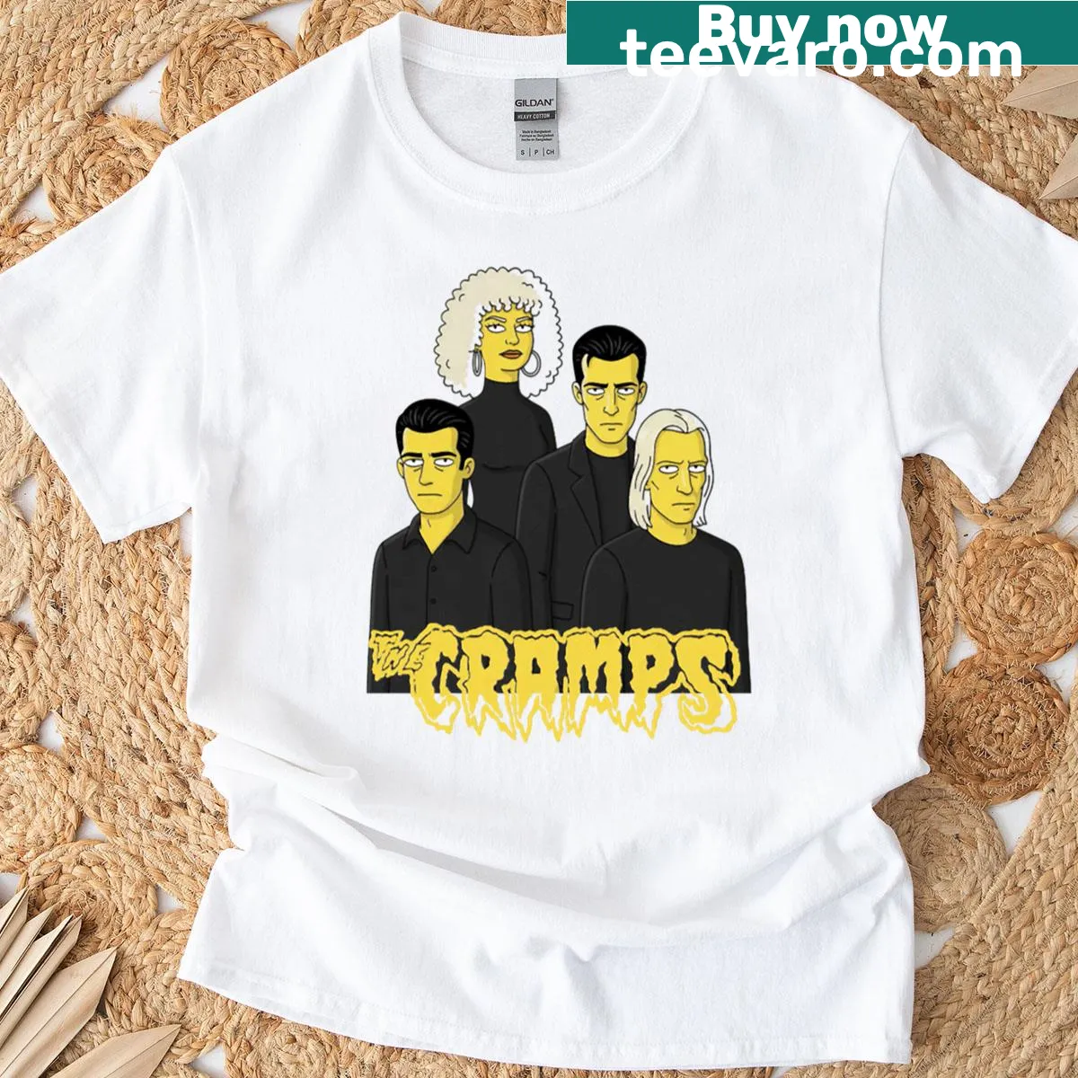 Vintage-style t-shirt featuring The Cramps logo design — on a men's t-shirt
