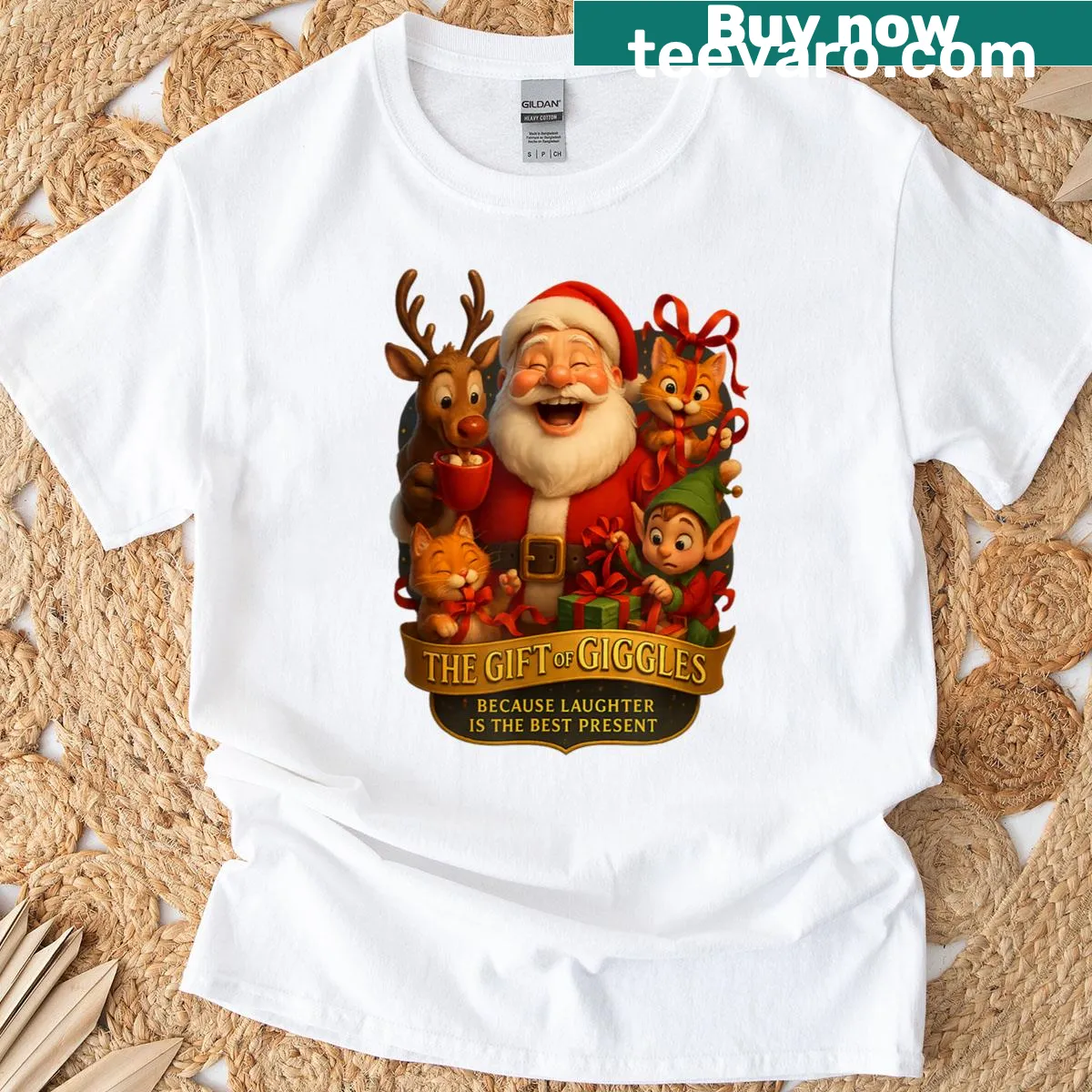 Cute T-shirt featuring a funny 3D Santa design for Christmas. — on a men's t-shirt