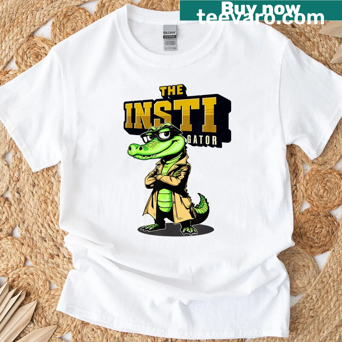 Funny alligator-themed T-shirt with pun text — on a men's t-shirt