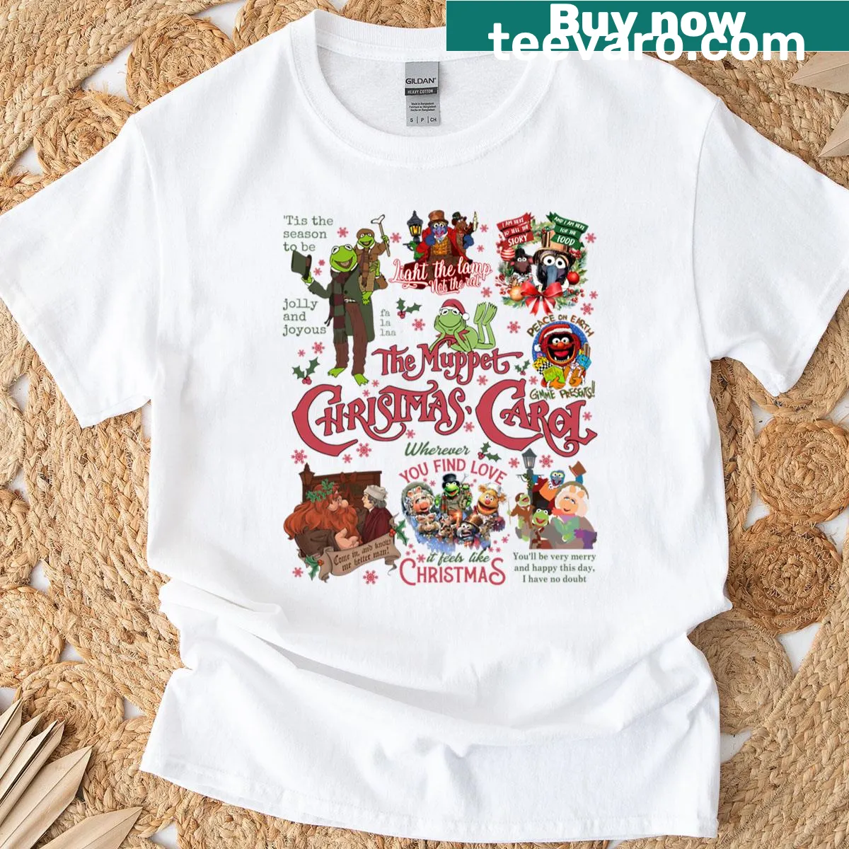 Vintage Muppet Christmas Carol shirt featuring classic characters — on a men's t-shirt