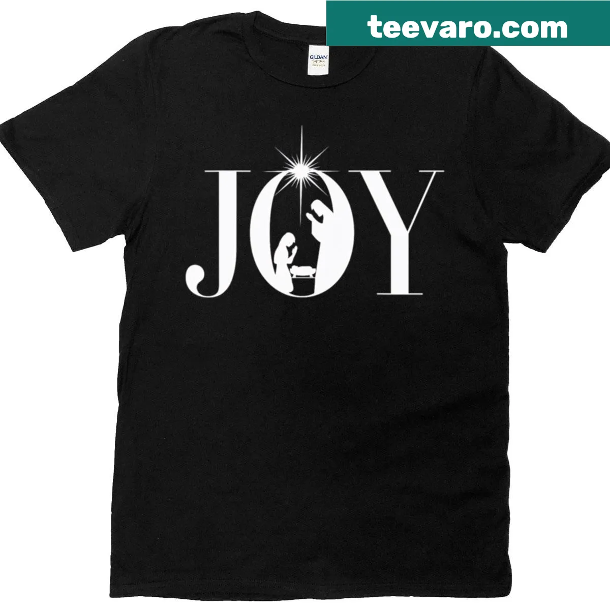 Vintage Nativity scene graphic with humorous elements for Christmas — on a men's t-shirt