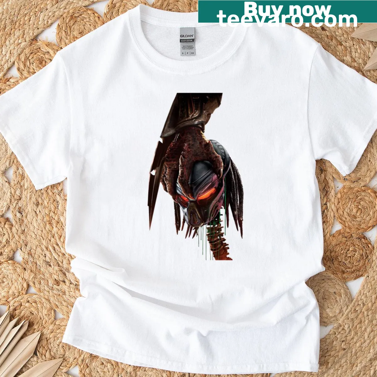 Illustrative T-shirt featuring the iconic Predator character — on a men's t-shirt
