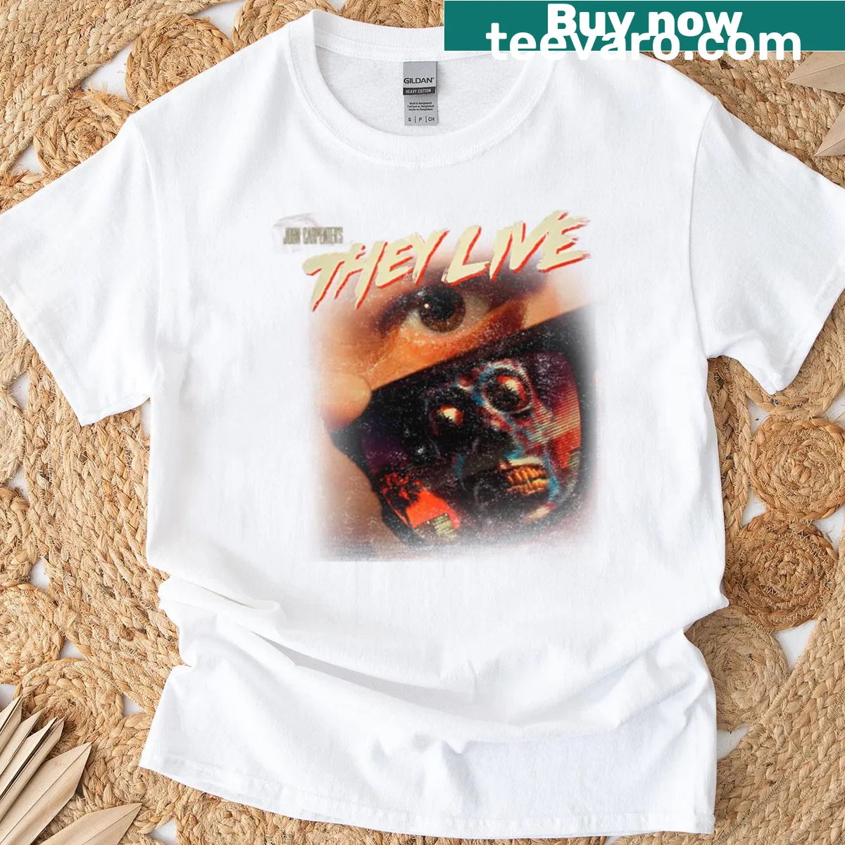 Faded poster design T-shirt inspired by They Live — on a men's t-shirt