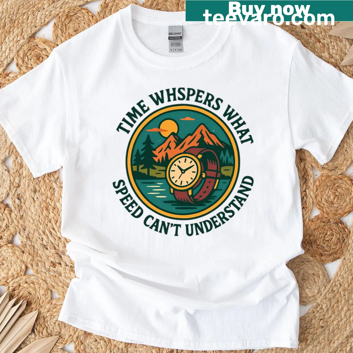 Retro mountain watch quote shirt about time and speed — on a men's t-shirt