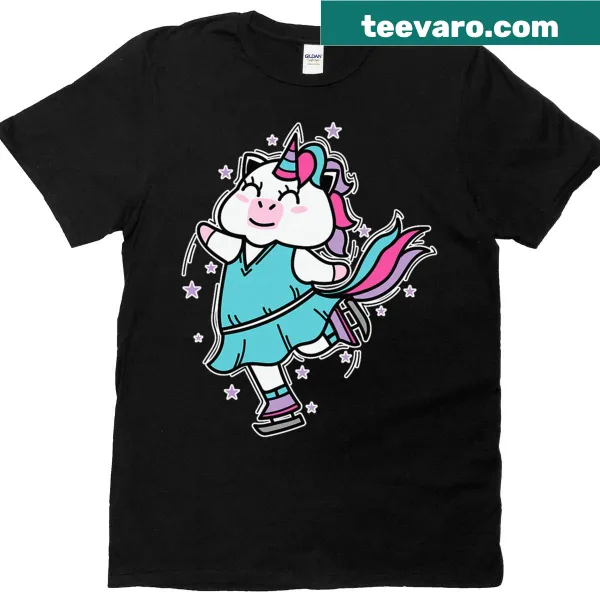 Cartoon unicorn ice skating t-shirt for kids