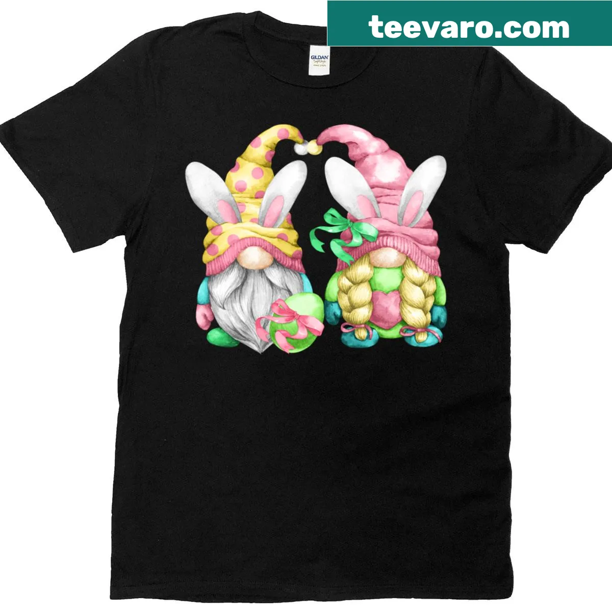 Easter t-shirt with cute bunny ear gnomes design — on a men's t-shirt