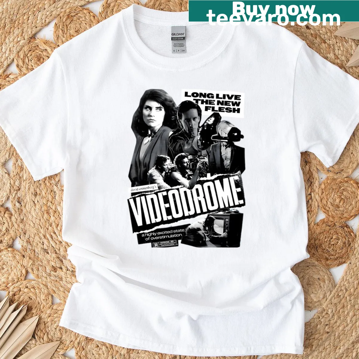 Vintage horror-themed t-shirt with spooky movie graphics — on a men's t-shirt