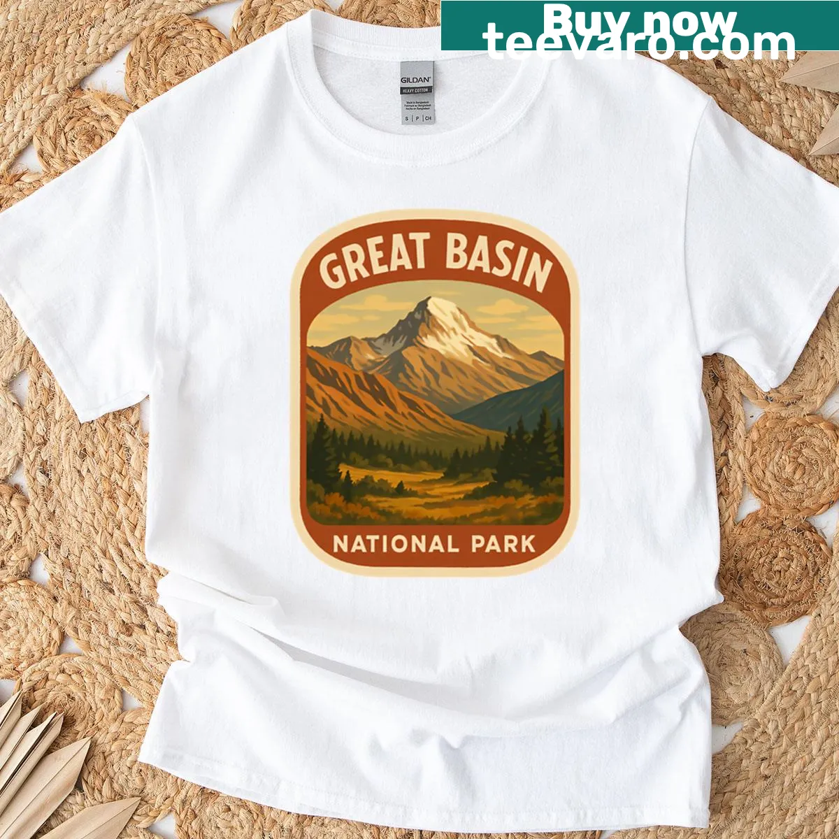 Vintage print of Great Basin with national park themes — on a men's t-shirt