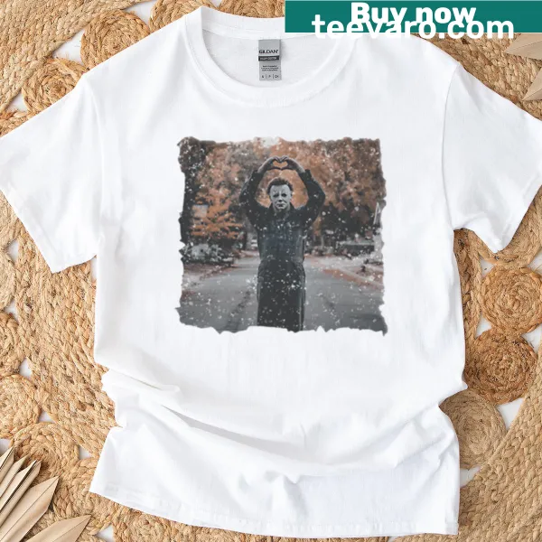 Vintage Michael Myers t-shirt featuring heart hands graphic in retro style