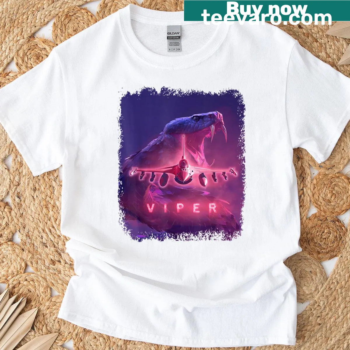 Illustration of a Viper jet fighter with a snake design — on a men's t-shirt