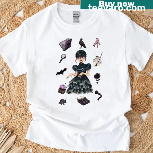 Gothic Wednesday Addams Aesthetic illustration collage T-shirt