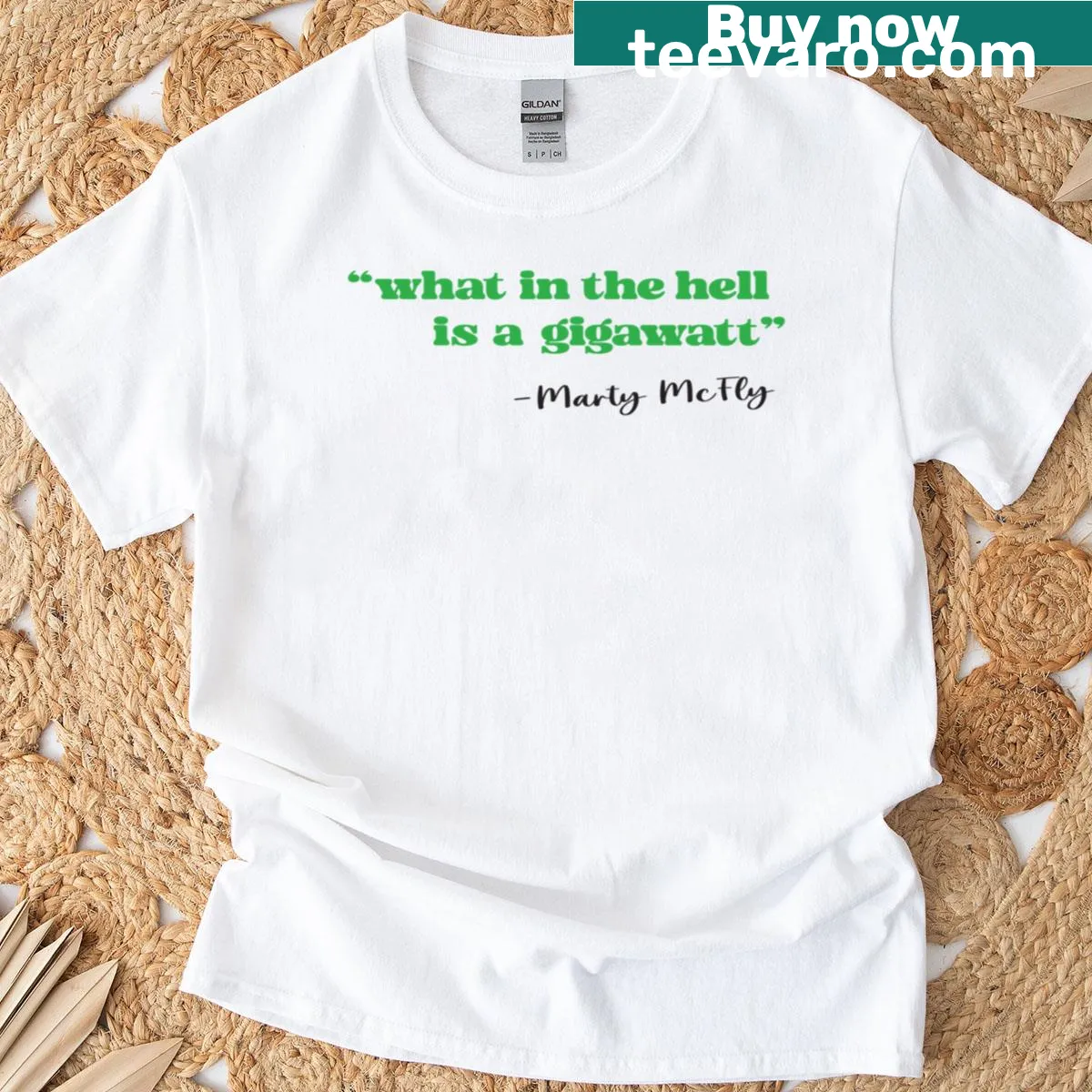 Funny T-shirt with text 'What In The Hell Is A Gigawatt'. — on a men's t-shirt
