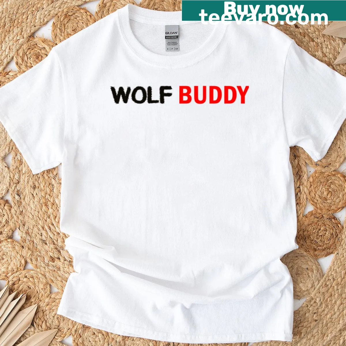 Illustrated T-shirt featuring a majestic wolf design — on a men's t-shirt