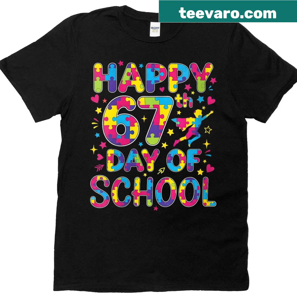 Autism Awareness t-shirt with humorous meme about the 67th day of school — on a men's t-shirt