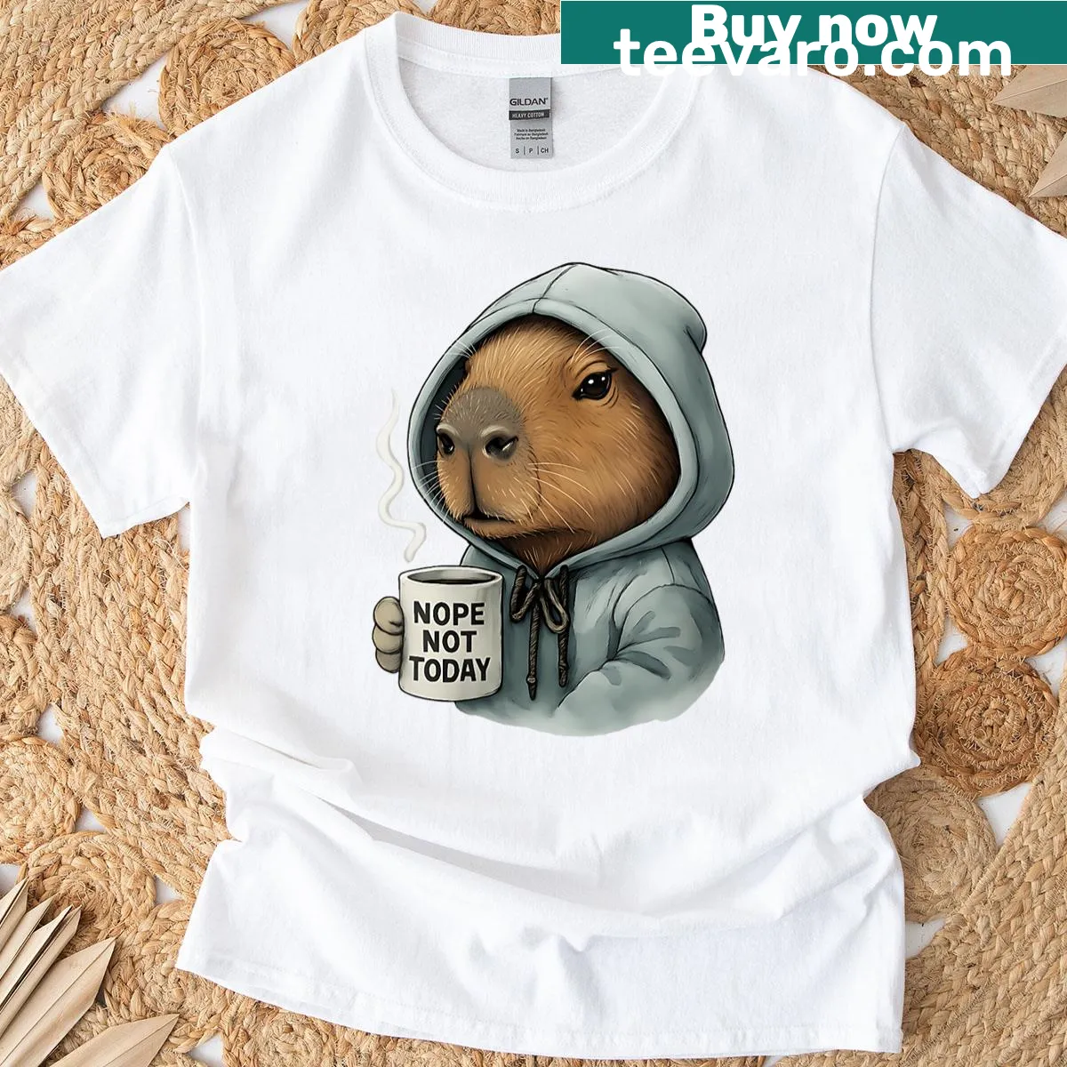Capybara graphic with 'Nope Not Today' text on t-shirt — on a men's t-shirt