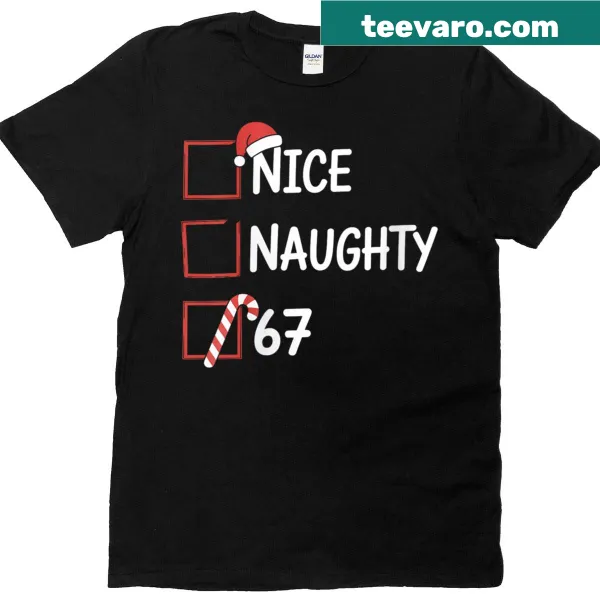 Funny Christmas Nice Naughty meme T-shirt for women
