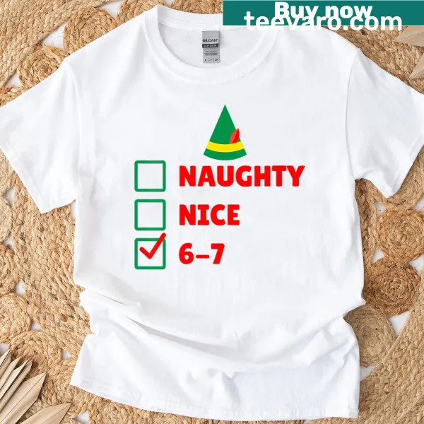 Funny Christmas T-shirt with 'Naught Nice' text design