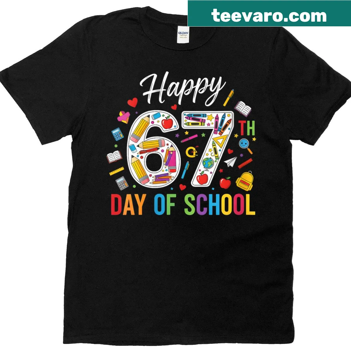 Funny shirt celebrating the 67th day of school — on a men's t-shirt