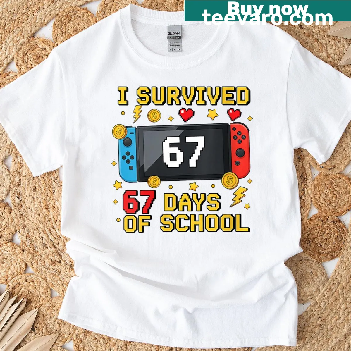 Humorous T-shirt for students featuring 'I Survived 67 Days Of School' text — on a men's t-shirt