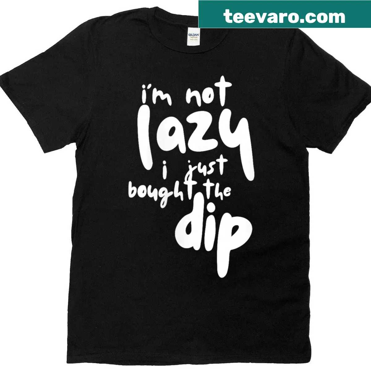 Funny crypto trader t-shirt with buying the dip slogan — on a men's t-shirt