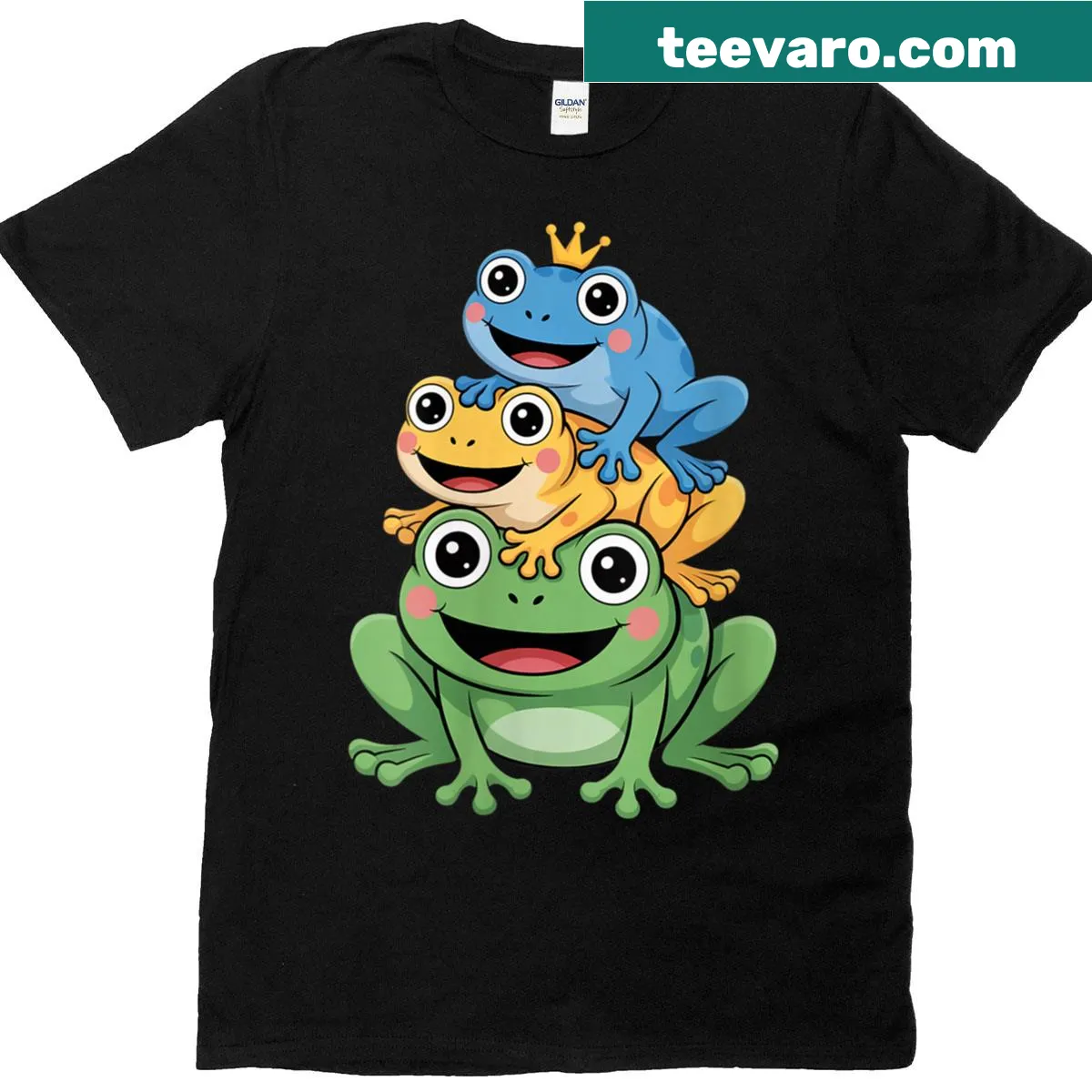 Cute T-shirt with a kawaii frog prince crowned design — on a men's t-shirt