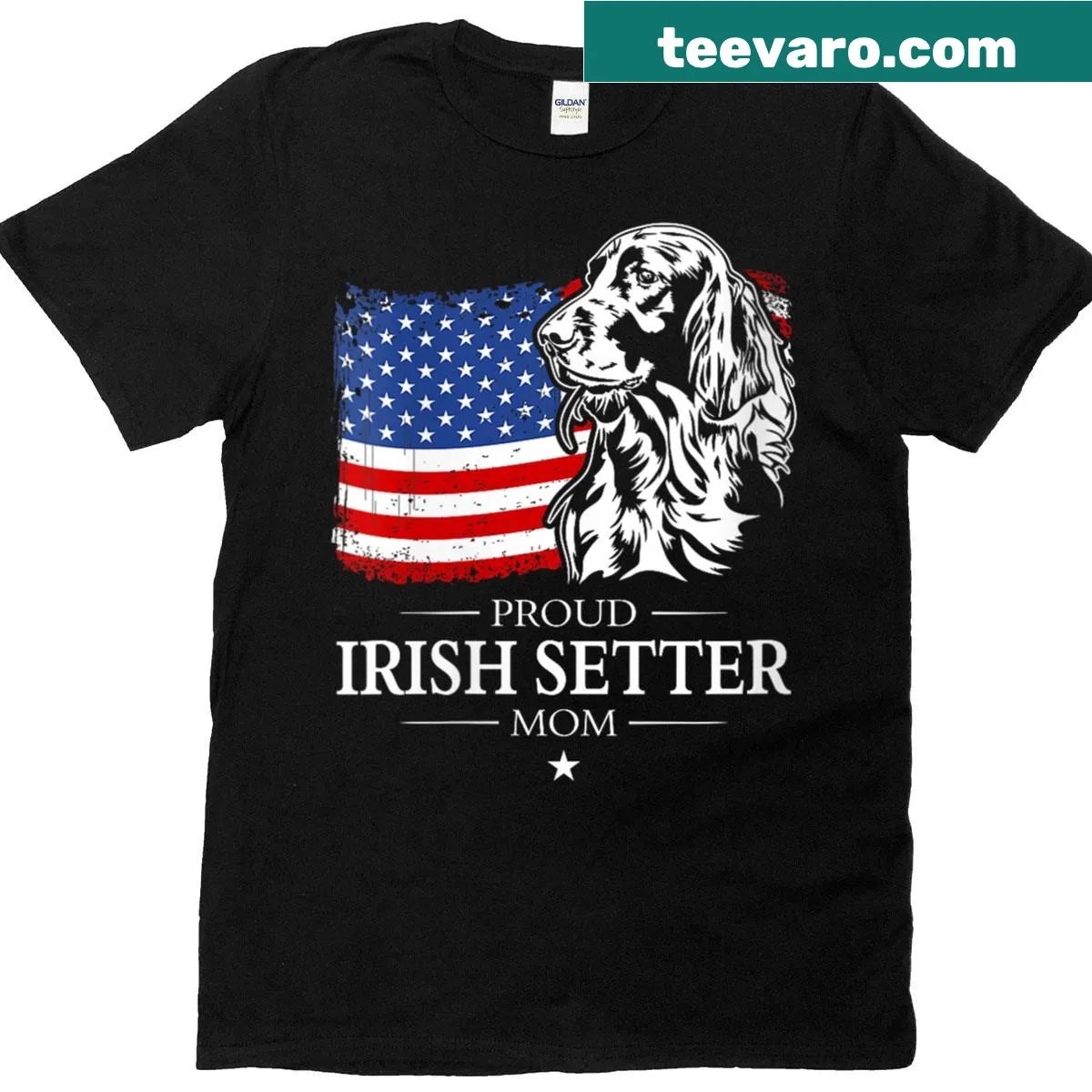 Illustration of an Irish Setter and American flag on a T-shirt — on a men's t-shirt