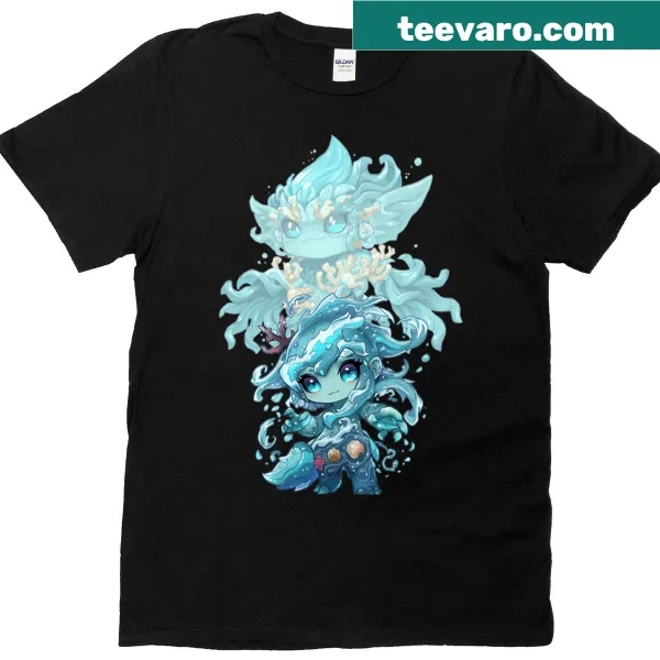 Illustrative fantasy T-shirt featuring Aqualor, a water demigod