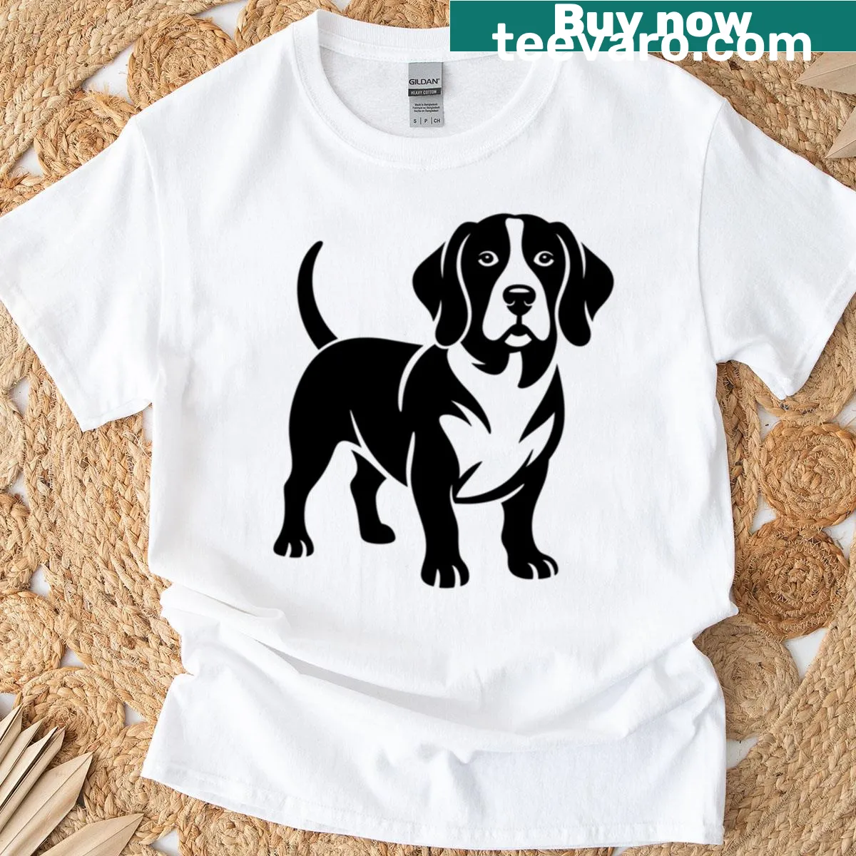 Playful illustration of a Bassador dog on a t-shirt — on a men's t-shirt