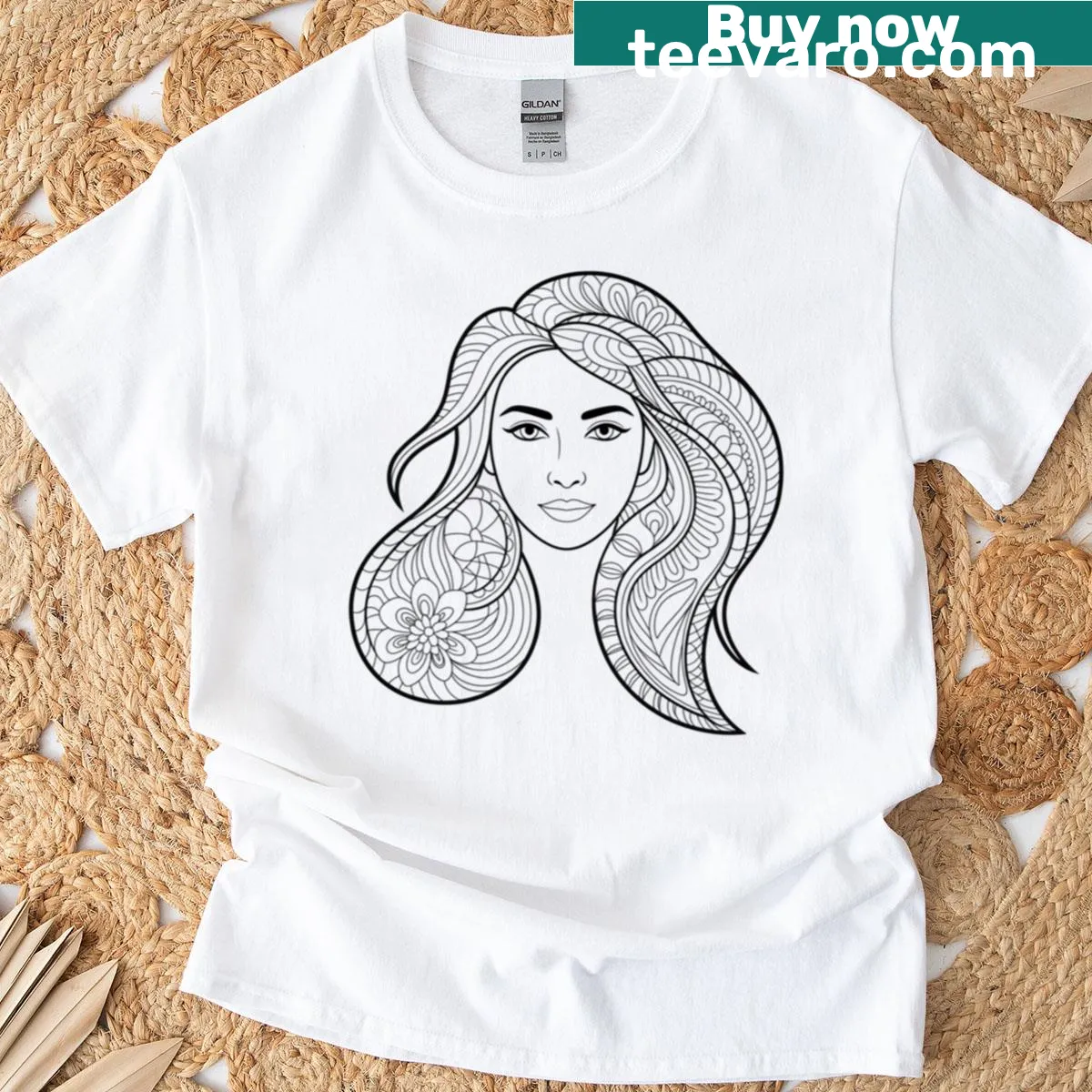 DIY coloring design featuring a beautiful woman mandala on a t-shirt — on a men's t-shirt