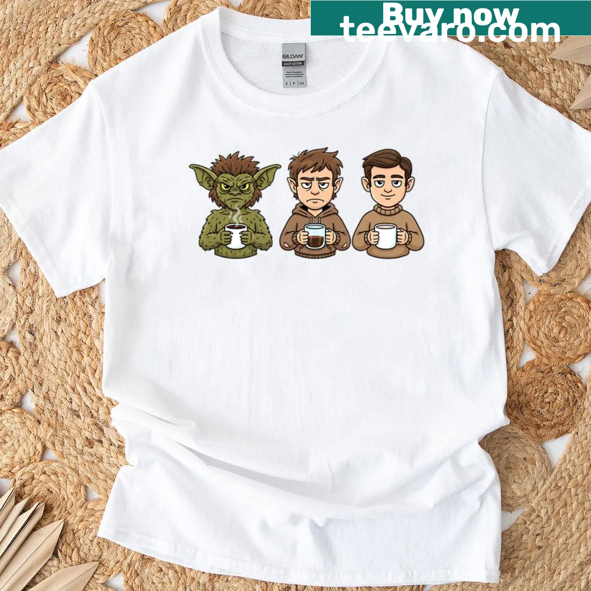 Gremlin transformation graphic t-shirt for coffee lovers — on a men's t-shirt
