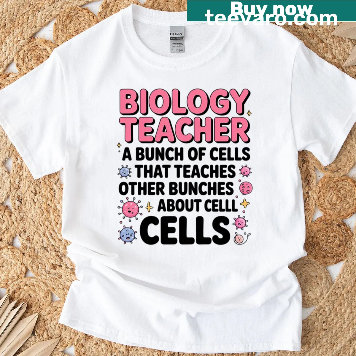 T-shirt with playful design reading 'A Bunch Of Cells' for biology teachers — on a men's t-shirt