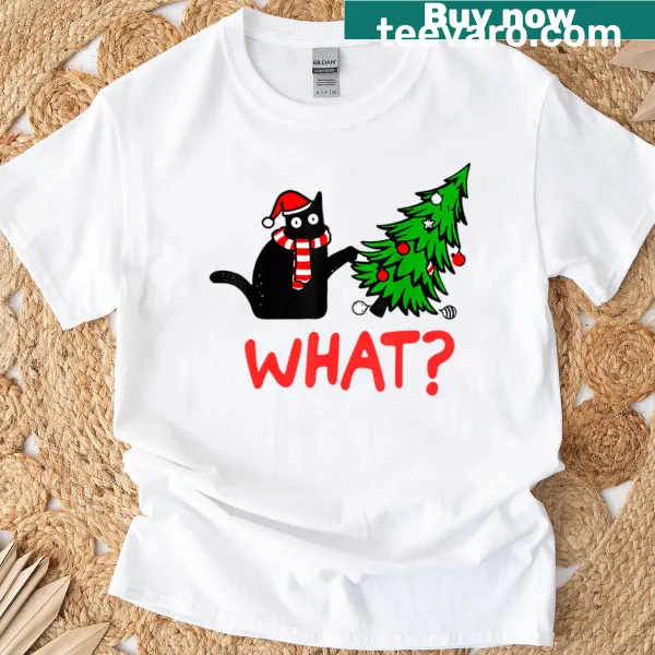 Christmas T-shirt with a cute cat and tree design