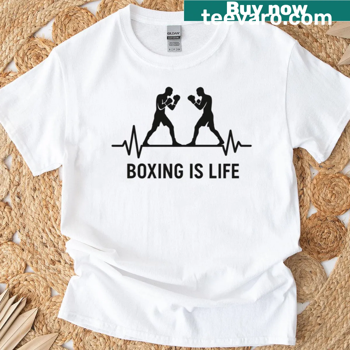 Silhouette T-shirt depicting a boxer in action with pulse graphic — on a men's t-shirt