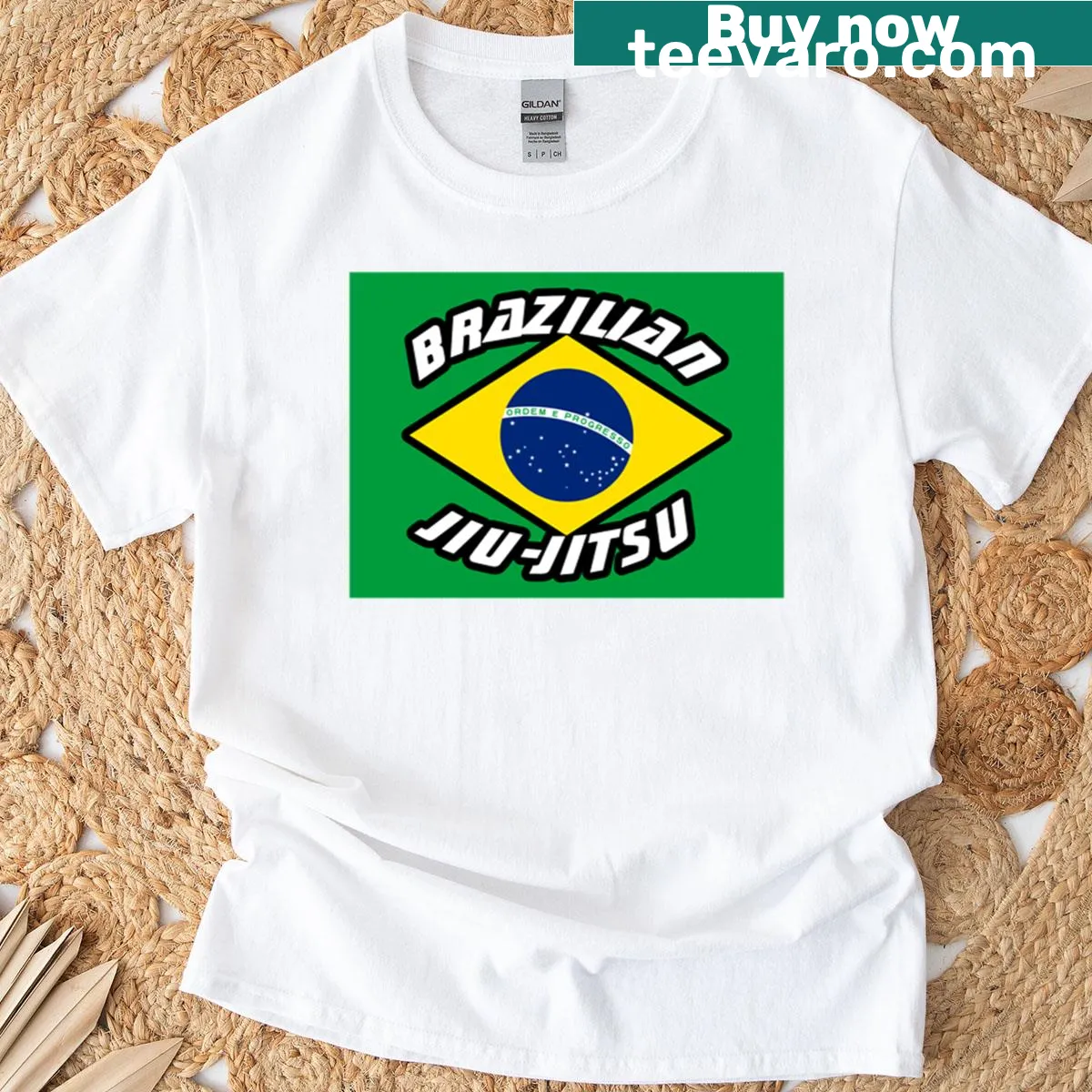 Brazilian Jiu Jitsu flag graphic t-shirt — on a men's t-shirt
