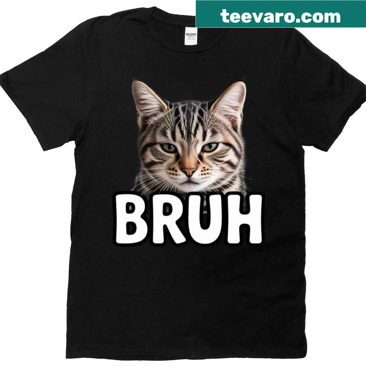 Cute Bruh Kids T-shirt featuring a brown tabby cat — on a men's t-shirt