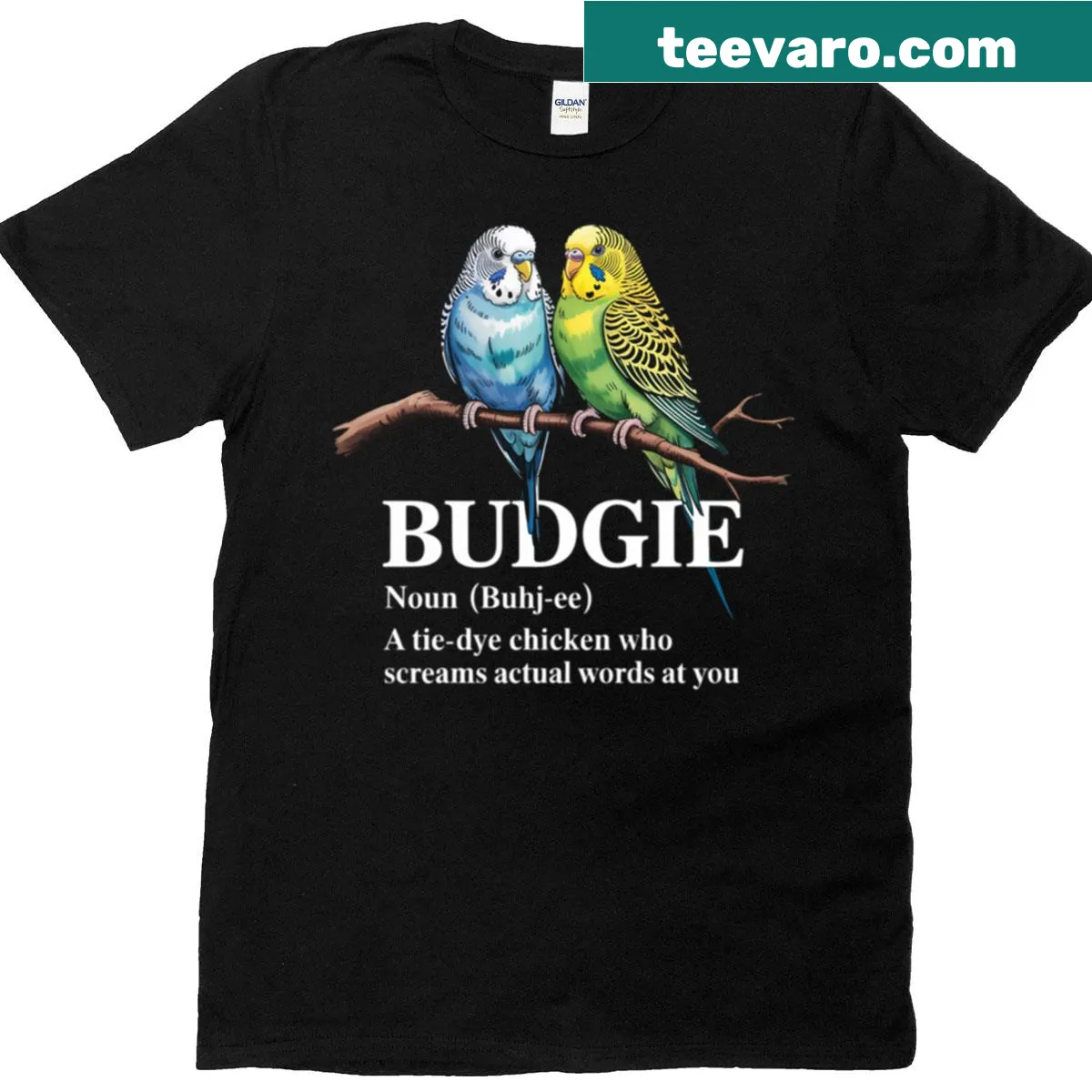 T-shirt with a definition of budgerigar design — on a men's t-shirt