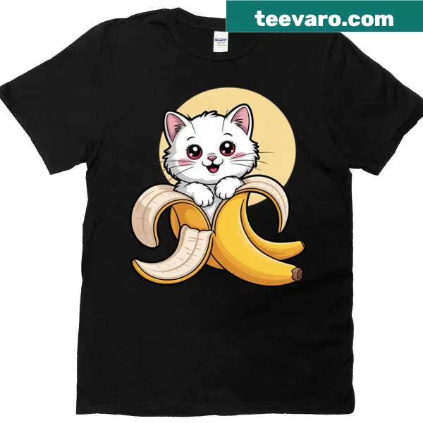 Kawaii t-shirt featuring a kitten with a banana design