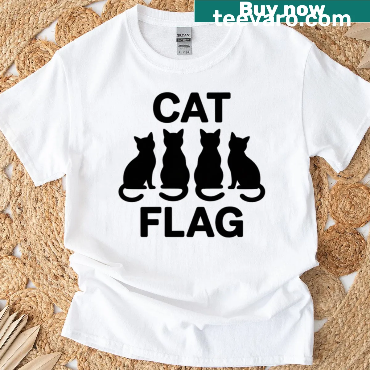 Cat flag hardcore music parody T-shirt — on a men's t-shirt