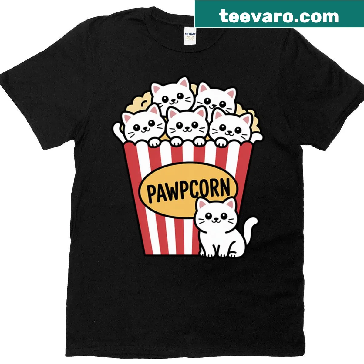 Cute T-shirt with pawpcorn pun and kittens — on a men's t-shirt