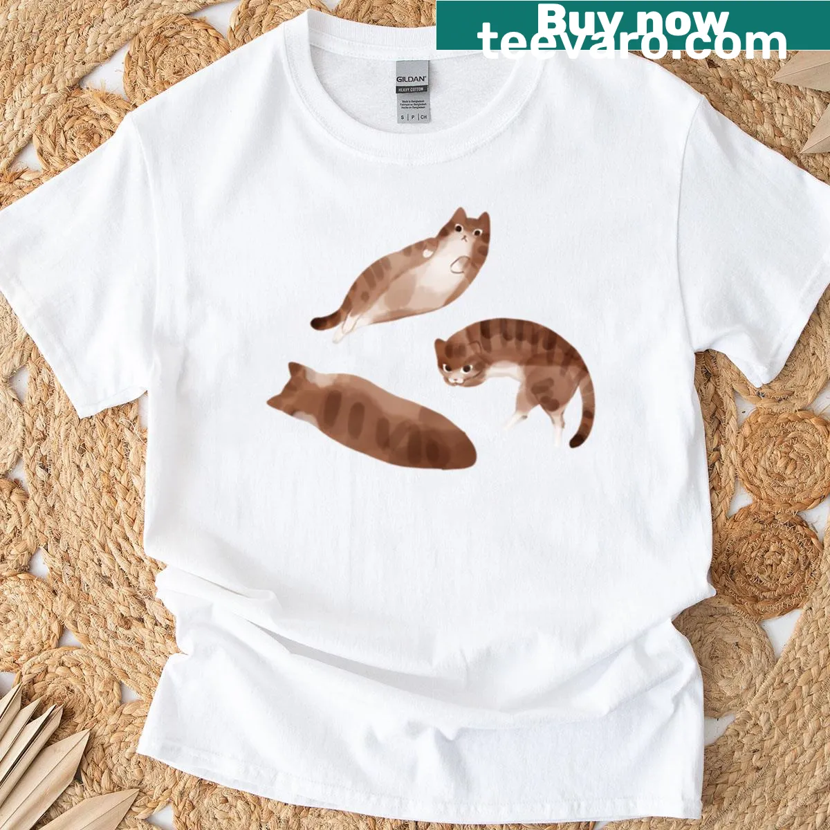 Various cat silhouettes in cute shapes on a t-shirt — on a men's t-shirt