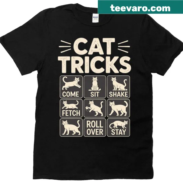 Illustrated t-shirt with playful cat tricks