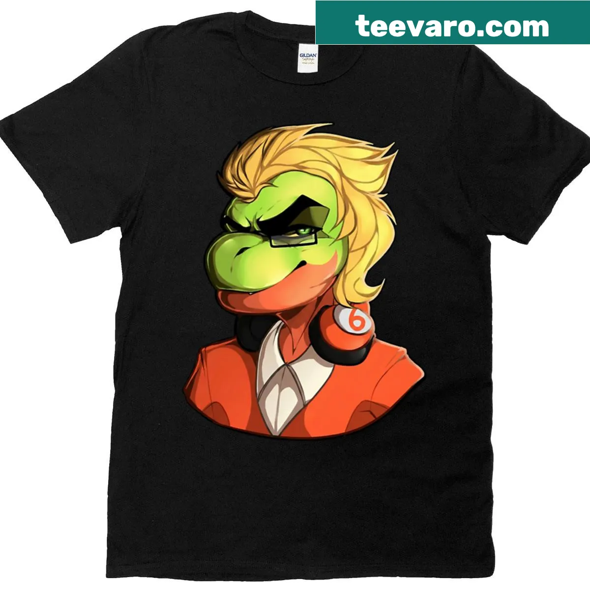 Playful gecko character graphic on T-shirt — on a men's t-shirt