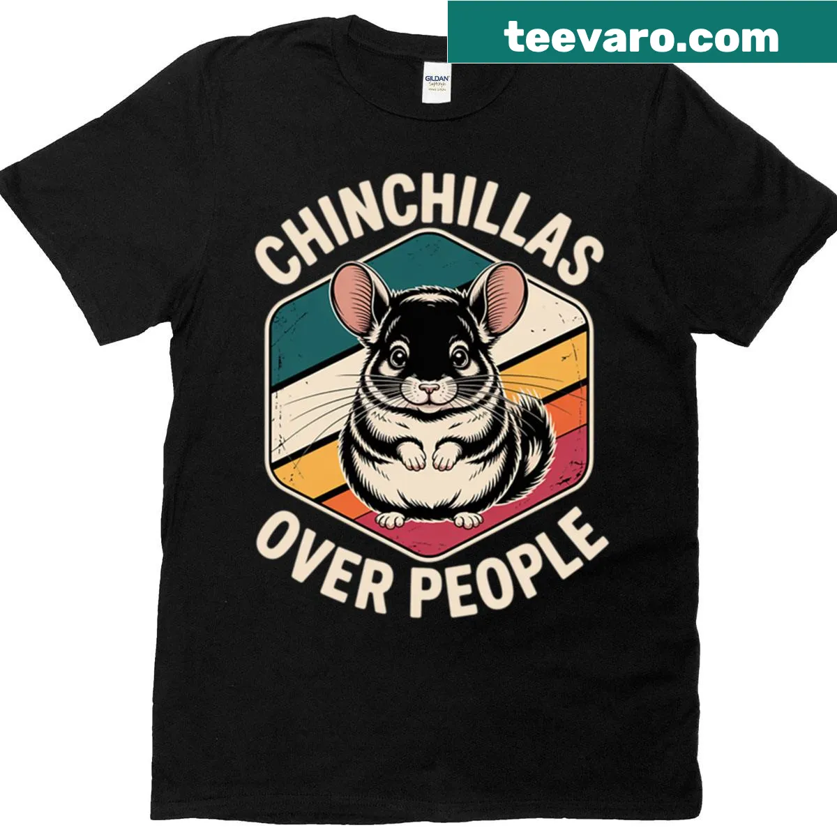 Funny T-shirt declaring chinchillas over people with humorous graphics — on a men's t-shirt