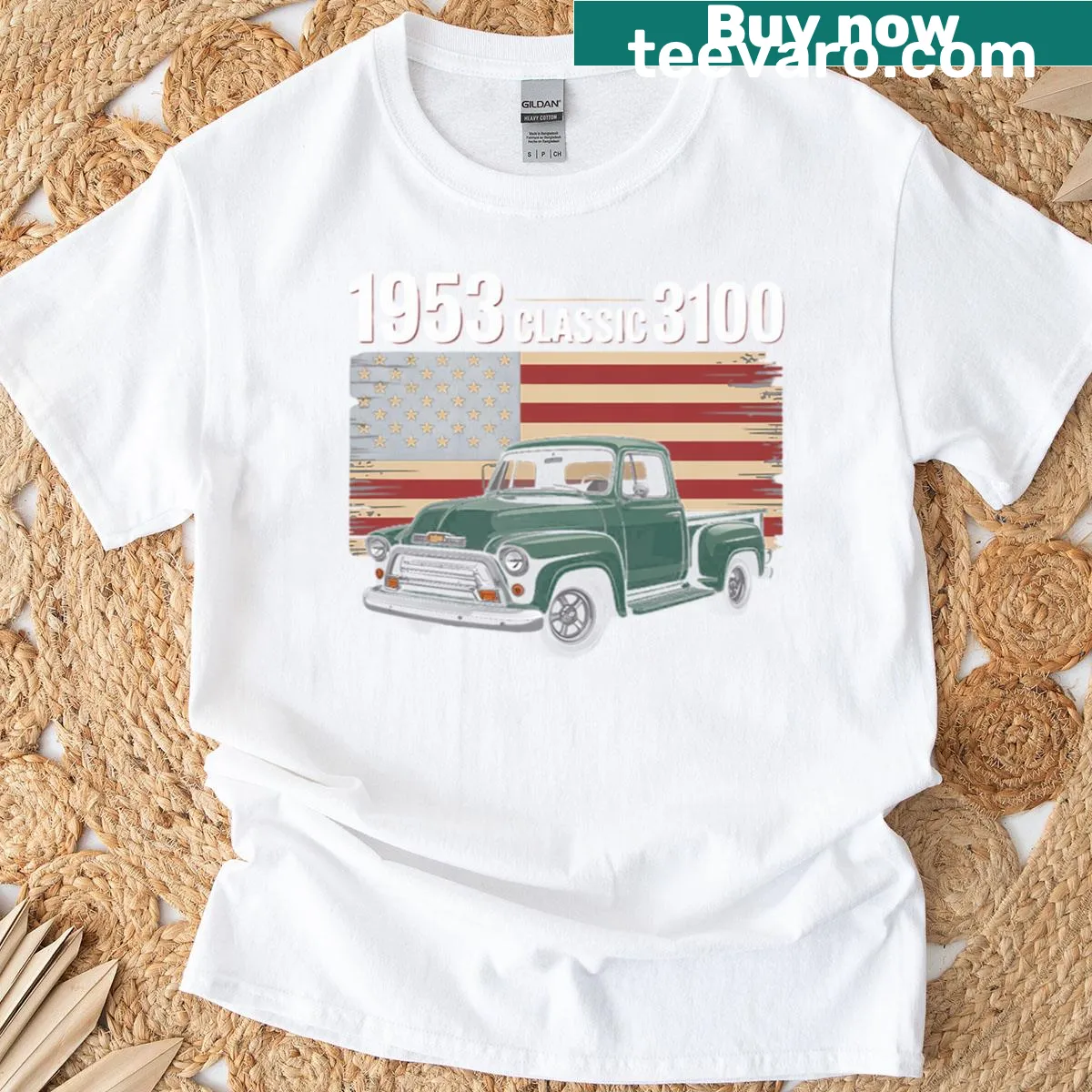 Vintage truck design featuring the 1953 Chevy 3100 — on a men's t-shirt