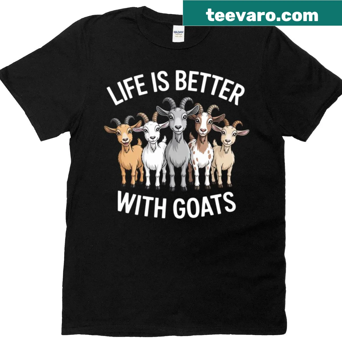 Charming T-shirt featuring a playful illustration of a pygmy goat. — on a men's t-shirt