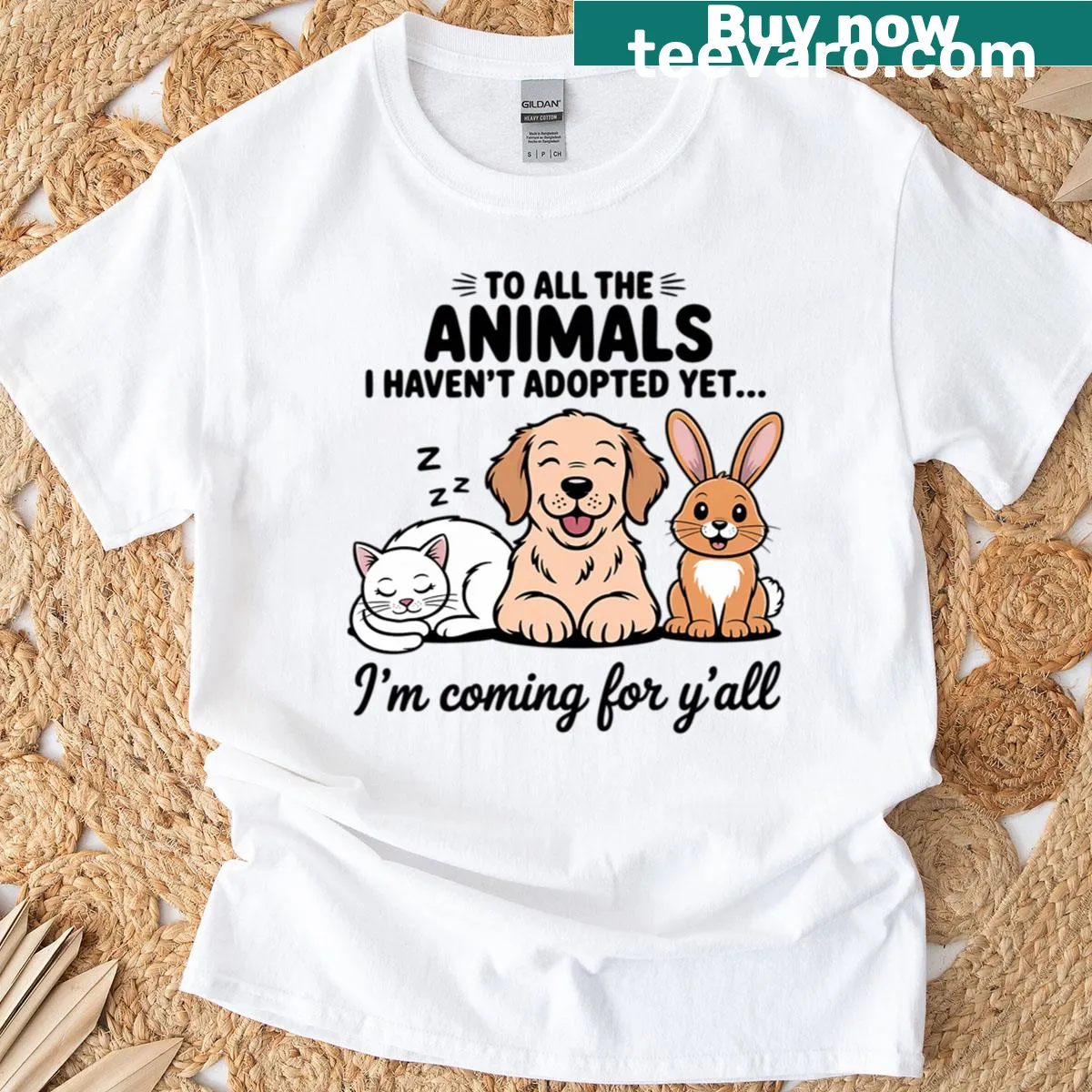 Text graphic promoting animal rescue and adoption of kittens and puppies — on a men's t-shirt