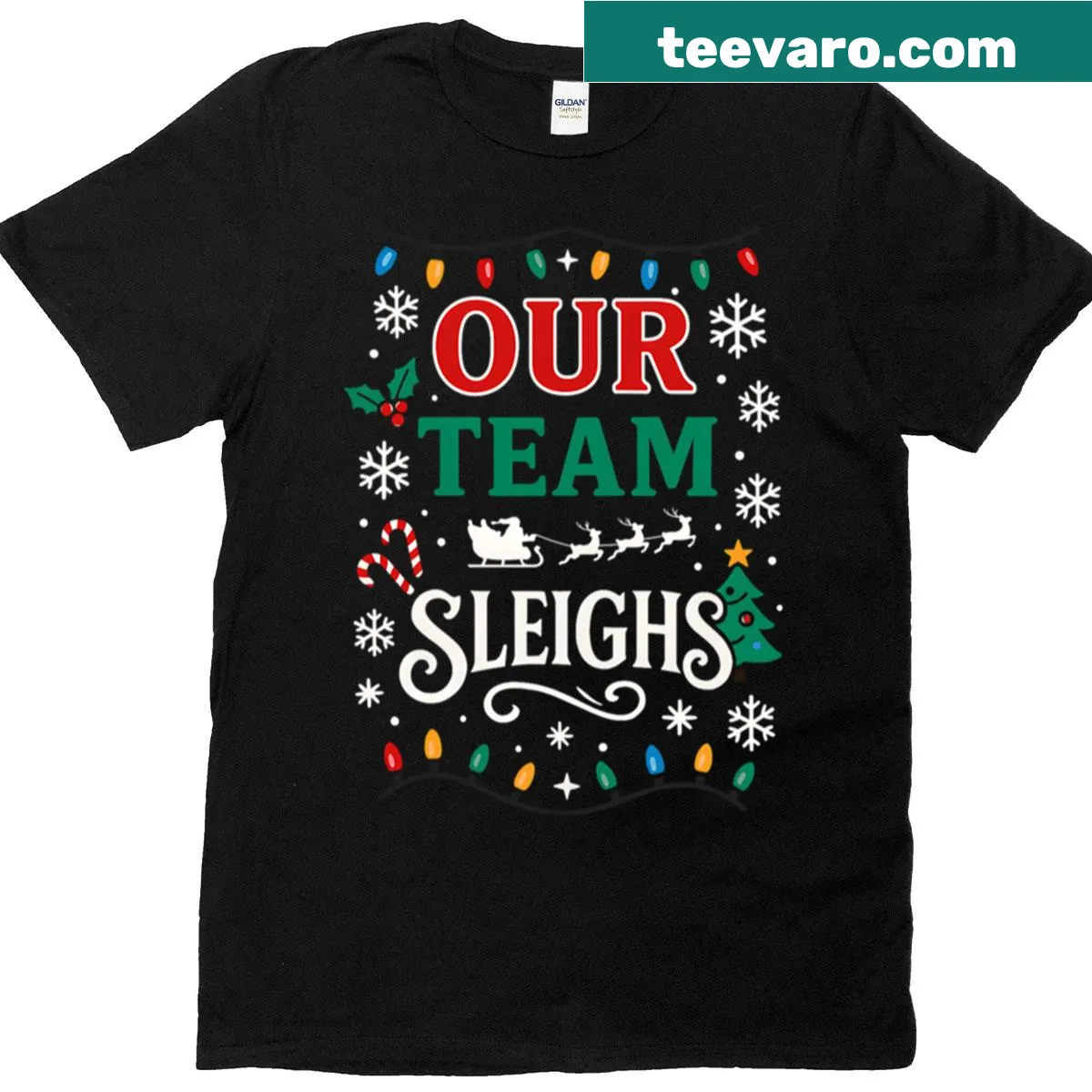 Festive office team graphic Tee with humorous design — on a men's t-shirt